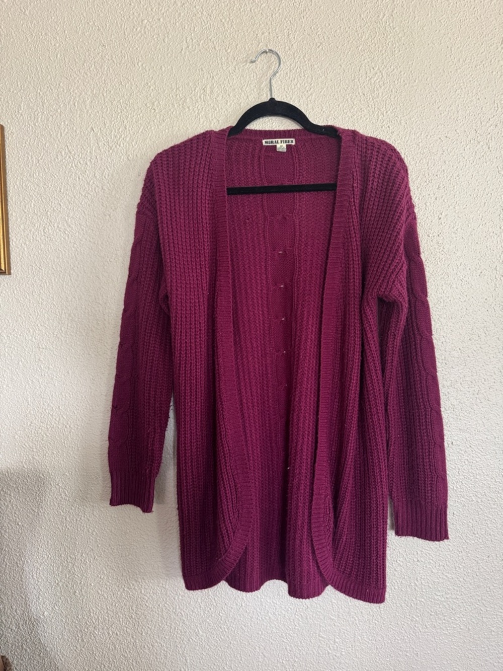 Moral Fiber Open-Front Cable Cardigan - Plum